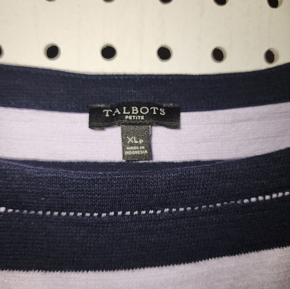 Talbots Navy and Lavender Striped 3/4 Sleeve Knit Top XLP - Picture 2 of 6